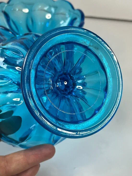 Anchor Hocking Blue Fairfield Pedestal Compote Dishes 70s Vintage Bohemian Glass - Picture 6 of 11